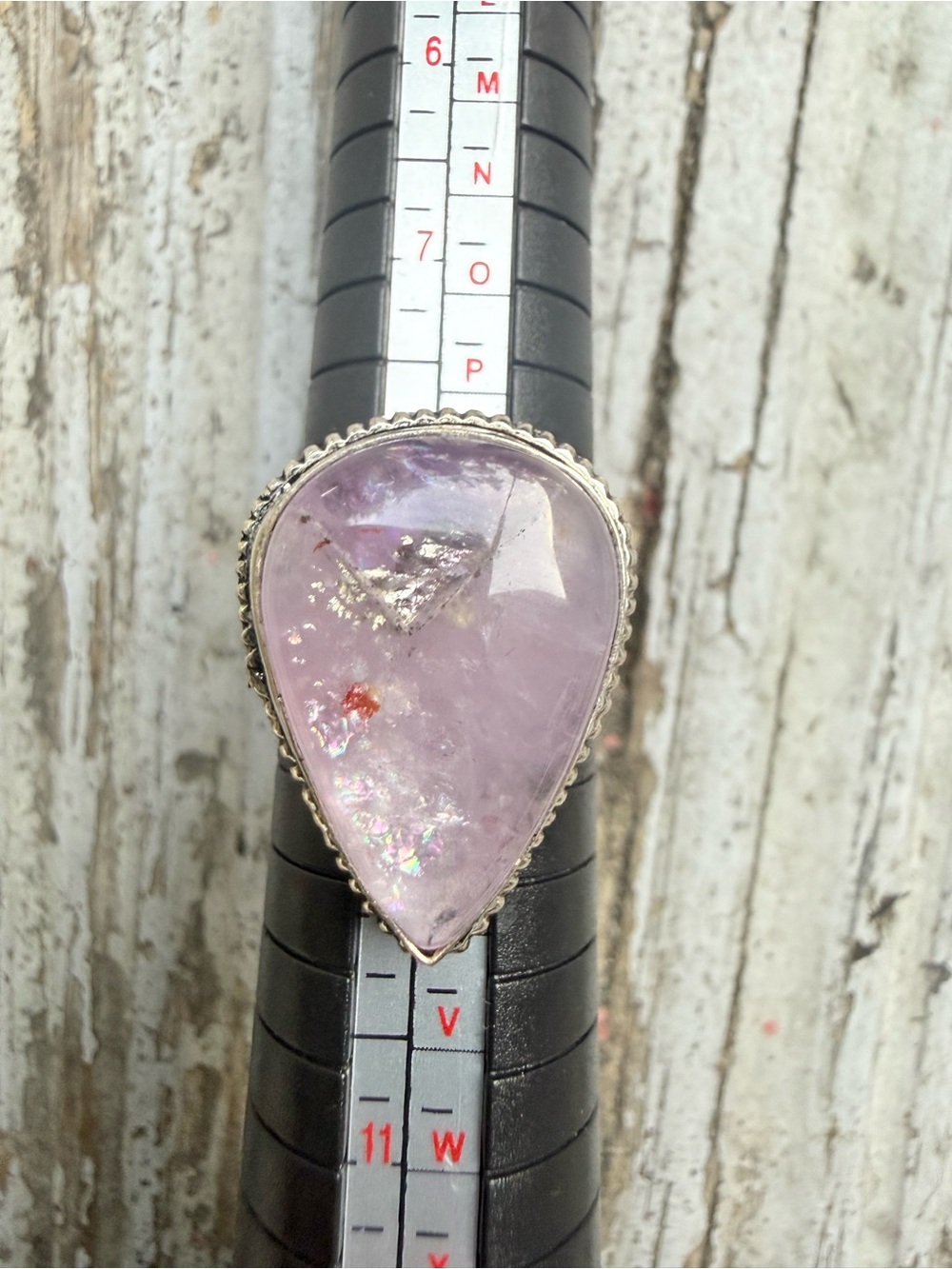 Amethyst Teardrop 925 Sterling Silver Ring - Pink